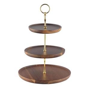 Expensive Wooden Rounded <b>Cake</b> <b>Stand</b> Amazing Attractive Finishing With Metal Gold Handle Dessert & Cupcake Holder - Product Image 5