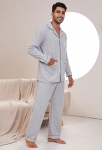 Vêtements de nuit pour hommes, pyjamas avec chemise, ensembles deux pièces, pyjamas décontractés pour hommes, pyjamas en soie satinée à manches longues - Product Image 5