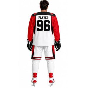 Conjunto de Jersey de Hockey sobre Hielo Blanco, Rojo y Negro con Estampado Sublimado, Absorbente de Humedad, Manga Larga, Uniforme de Hockey sobre Hielo para Hombre Adulto - Product Image 3