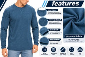 T-shirt unisexe à logo imprimé personnalisé, t-shirt uni en coton lourd tricoté, t-shirt à col rond côtelé à manches longues pour homme - Product Image 5