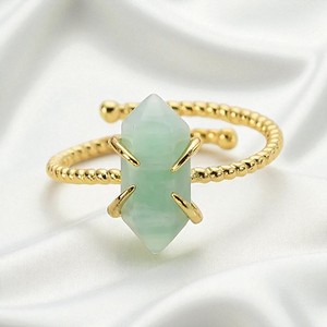 Wholesale Gold Plated Brass Amazonite Hexagon <b>Ring</b> Minimalist Adjustable Gemstone <b>Ring</b> OEM Jewelry Supplier - Product Image 1