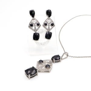 Conjunto de Pendientes y Colgante de Plata de Ley 925 con Ónix Negro Natural y Espinela Negra, Chapado en Rodio, Joyería Fina OEM ODM - Product Image 1