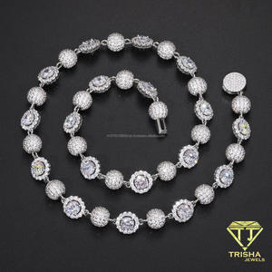 Collar de cuentas redondas en tono plateado de lujo con eslabones florales brillantes, joyería de moda para hombres, importadores y minoristas al por mayor - Product Image 5