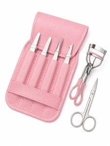 Ensemble de 6 pinces à épiler pour sourcils en acier inoxydable rose, kit professionnel de recourbe-cils, ciseaux de beauté et de maquillage avec étui en cuir - Product Image 4