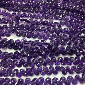 4mm 5mm Natural African <b>Amethyst</b> Faceted Heart Briolette Gemstone Beads Strands Hand Knotted Beaded Jewelry AAA Quality IGI - Product Image 1