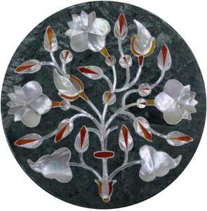 Posavasos de mármol verde con incrustaciones de nácar, juego de 4, 5 pulgadas - Product Image 1