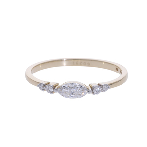 Anillo de Oro Sólido de 14K con Diamante Cultivado en Laboratorio de Corte Marquesa y Piedras Laterales Redondas, Chapado en Rodio, Diseño Minimalista y Elegante para Mujer - Product Image 1