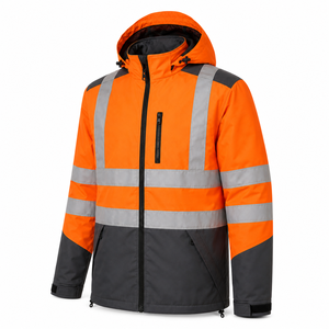 Veste de sécurité réfléchissante haute visibilité, résistante à l'eau, orange graphite, à capuche, vêtements de travail industriels, vente en gros personnalisée, coque 300D - Product Image 2