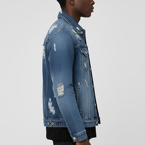 Wholesale Affordable Price 100% Cotton Ripped Off Turn Down <b>Denim</b> <b>Jacket</b> Blue Stone Washed Hip Hop Style Fashionable <b>Jacket</b> - Product Image 2