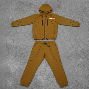 Custom Logo Men Windbreaker Tracksuit Set High Quality Contrast Piping <b>Hooded</b> Jacket and Jogger Pants 2 Piece Set - Product Image 4