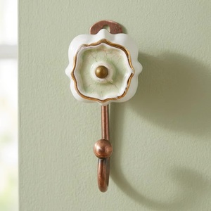 Ba Ceramic Flower Wall <b>Hook</b> With Gold Trim And Crackle Glaze Handmade Luxurious Design Single <b>Hook</b> - Product Image 3