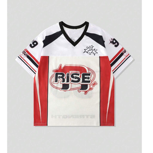 Maillot de football personnalisé en mesh par sublimation pour homme, col en V, motif color block, streetwear, respirant, style vintage - Product Image 1