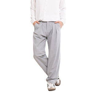 Men's Black Pleated Formal Trousers High Waist Straight Fit Anti-Wrinkle Polyester <b>Wool</b> Blend Autumn Wear - Product Image 2