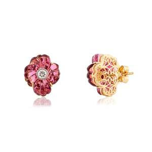 <b>Fine</b> Stud <b>Earrings</b> 18K Carved 9.25 Carat Tourmaline Vintage Flower <b>Earrings</b> - Product Image 5