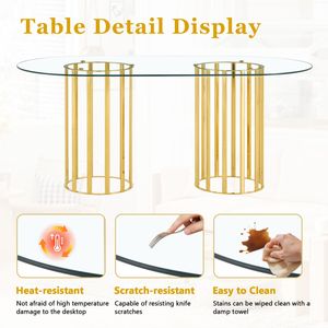 Set di Tavolo da Pranzo Ovale in Vetro Temperato da 71 Pollici e 8 Sedie in PU Nero con Colonna Doppia Dorata, Arredamento per Sala da Pranzo di Lusso - Product Image 6