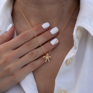 Gold Tone Elegant Ribbon Bow Pendant <b>Necklace</b> Lab Grown Diamond 14K Rose Gold VVS Dainty Fashion Gift Wedding Party Wholesale - Product Image 4