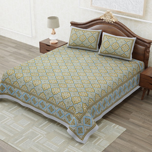 Ensemble de draps en coton doux pour lit king size, bleu et or, imprimé traditionnel avec 2 taies d'oreiller pour un usage quotidien - Product Image 2