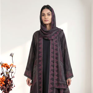 Abaya Ligera de Lujo con Estampado Geométrico y Pañuelo a Juego, Elegante Caftán Árabe Abierto por Delante, Cardigan Abaya para Mujer - Product Image 3