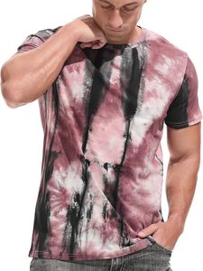 Men's <b>Tie</b>-Dye Short Sleeve O-Neck T-Shirt Regular Fit Casual <b>Knitted</b> Patterned Top - Product Image 3