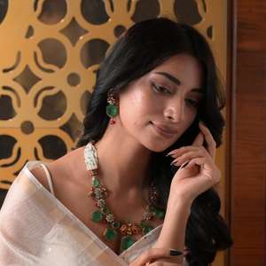 Collar de Jardín Mughal con Esmeralda Real, Rubí y Diamantes Polki, Haar Nupcial para Mujer, Gajaah de Plata de Ley 925, a la Moda - Product Image 2