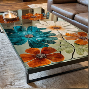 Une magnifique table de rivière rectangulaire de grande taille avec un centre en résine bleue fluide est disponible à prix de gros. - Product Image 2