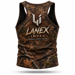 Custom Men's Brown Woodland Camo Gym Tank Top Sublimation Fitness Stringer Vest Bodybuilding Sleeveless Workout Sports Apparel - Product Image 3