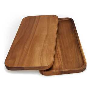 Ensemble de 2 plateaux de service rectangulaires en bois, empilables, pour aliments, plateau à thé, café, collations, en bois massif lisse - Product Image 1