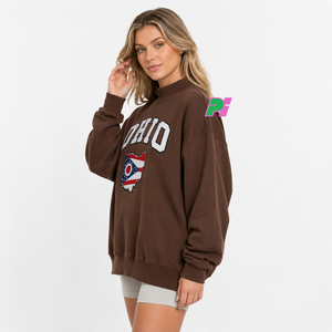 Sudadera OHIO para Mujer, Cuello Alto, Color Marrón, 100% Algodón, Estilo Urbano, Ecológica, Talla Grande, con Aplicaciones Personalizadas - Product Image 3