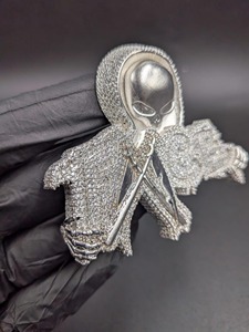 Colgante de Esqueleto con Cristales de Estrás, Microincrustaciones de Moissanita, Plata 925, Estilo Punk, Unisex - Product Image 6