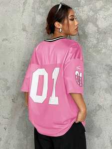 Maillot de football américain rose personnalisé pour femmes et hommes, coupe ample en maille respirante, style hip-hop, uniforme de jeu, vêtements tendance Y2K - Product Image 5