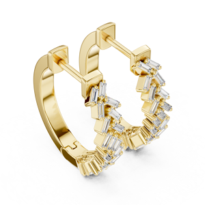 Art Deco Baguette Cluster Huggie <b>Hoop</b> <b>Earrings</b> Lab Grown Diamond E VVS VS 14K 18K <b>Solid</b> Gold Fine Engagement Jewelry For Women's - Product Image 4
