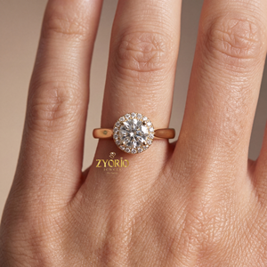 Classic Luxury Yellow Gold Halo Lab Grown Diamond Engagement <b>Ring</b> Minimalist <b>Plain</b> Gold Band Solitaire Wedding Gift <b>Ring</b> for - Product Image 3