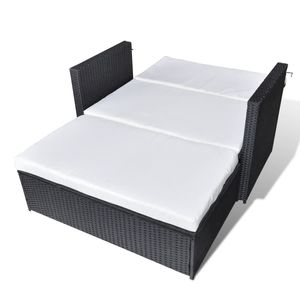 Set da salotto in 2 pezzi in Poly Rattan nero con comodi cuscini per il relax in giardino - Product Image 5