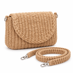 Sac bandoulière personnalisable en corde de jute avec rabat arrondi et nœud décoratif, sangle détachable pour femme, toutes saisons, vente en gros - Product Image 2
