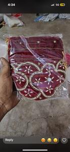 Wholesale Maroon Color <b>Pearl</b> Beaded Potli Bag Ladies Embroidered <b>Clutch</b> Handbag 100% Cotton Comfortable High Quality Potli Bag - Product Image 3