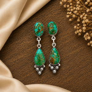 Pendientes Colgantes de Turquesa Dorada Sonora, Pendientes de Plata Hechos a Mano, Joyería de Turquesa para Mujer, Pendientes Largos de Diseño - Product Image 3