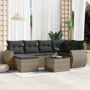 Conjunto de Sofá de Jardín de Ratán PE Gris con Patas Ajustables Medianas, Muebles de Exterior Cómodos - Product Image 1