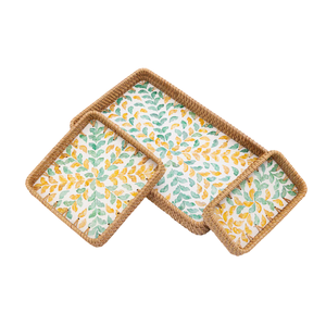 Bandeja Rectangular Premium de Ratán Vietnamita con Diseño Artístico de Conchas y Hojas, Juego de Bandejas Decorativas para Servir en Restaurantes, Hoteles y Cafeterías - Product Image 3