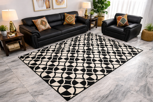 Tapis d'intérieur antidérapant réversible en laine noire et blanche de haute qualité, tissage plat, adapté aux animaux domestiques, idéal pour le salon - Meilleures ventes - Product Image 3