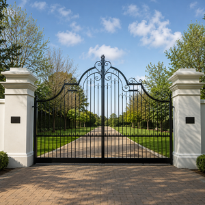 Portail d'entrée en fer forgé noir avec motif festonné pour villa, manoir, jardin – Conception de porte de sécurité - Product Image 4