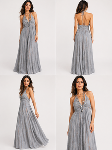Robe maxi bohème à bretelles |   Robe longue d'été sans manches en coton gris à œillets pour la plage et les vacances - Product Image 4