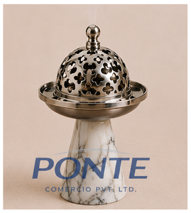 Silver Metal Incense Burner with Natural Marble Base Modern Arabic Bakhoor Holder & <b>Decorative</b> Oud Censer For Home Fragrance - Product Image 5