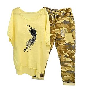 Conjunto de 2 Piezas para Mujer, Camisa de Manga Corta y Pantalones Anchos de Cintura Alta - Product Image 1