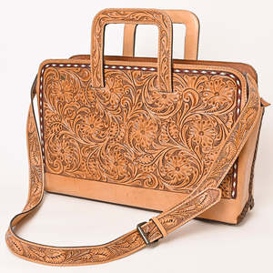 กระเป๋าเอกสารหนังแท้ลายดอกไม้ปั๊มลายด้วยมือ พร้อมสายสะพายปรับได้ สำหรับธุรกิจ - Product Image 1