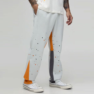 Men's White Spliced Sweatpants Elastic Waist Casual Lightweight <b>Polyester</b> <b>Joggers</b> Summer Wear Color Blocked Design - Product Image 3