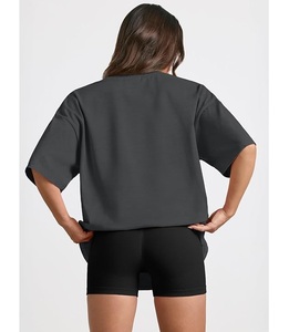 Camiseta de Mujer de Algodón 100% Sólido, Diseño Nuevo, Manga Corta, Cuello con Hombros Caídos, Estilo Holgado, Informal, Transpirable, Bangladesh - Product Image 4