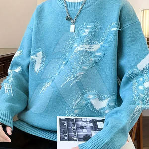 Suéter de Punto Desgastado para Hombre, Otoño Invierno, 100% Algodón, Transpirable, Informal, Cálido - Product Image 3