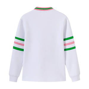 Cardigan en polaire blanc AKA, coupe unisexe, blanc, vert, rose, boutons sur le devant, pull décontracté de style universitaire de qualité supérieure - Product Image 2