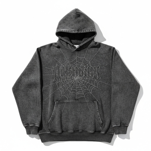 Wholesale Hoodie <b>Tracksuit</b> Unisex <b>Retro</b> Spider Print Hooded Sweatshirt Winter Warm Thick Fleece Pullover Top - Product Image 1