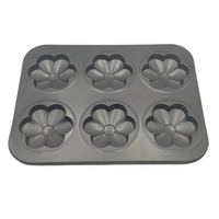 Moule à muffins en acier au carbone antiadhésif écologique en forme de fleur, 6 cavités, conforme aux normes FDA et LFGB, facile à nettoyer, outil de cuisson